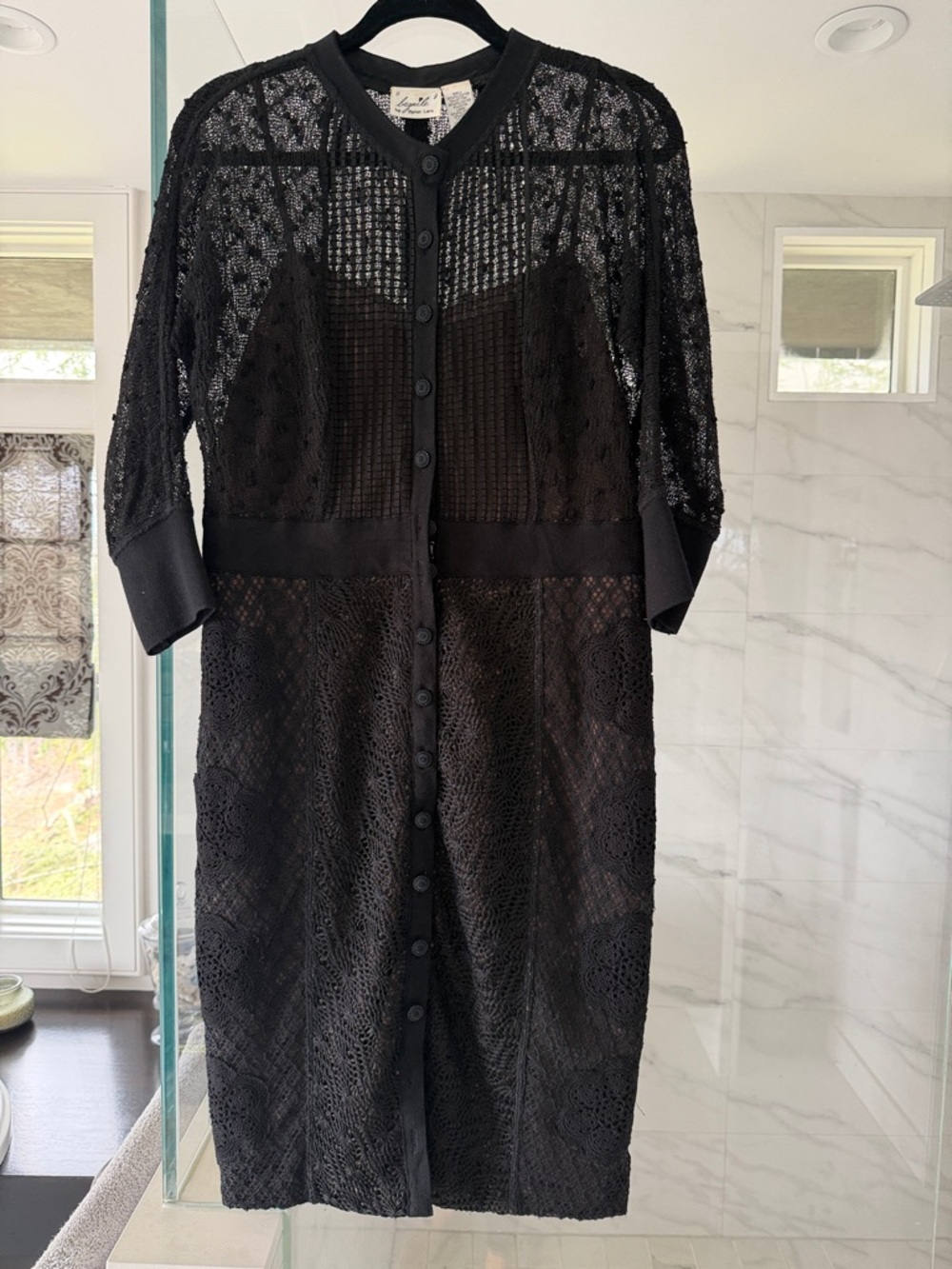 Anthropologie Byron Lars Black Lace Button-Front Long Dress Sz 8